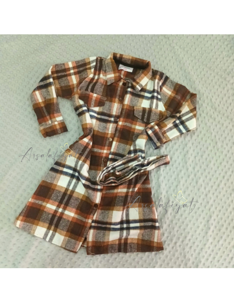 Robe chemise à carreaux longue fille Oversize - Assalafiyat